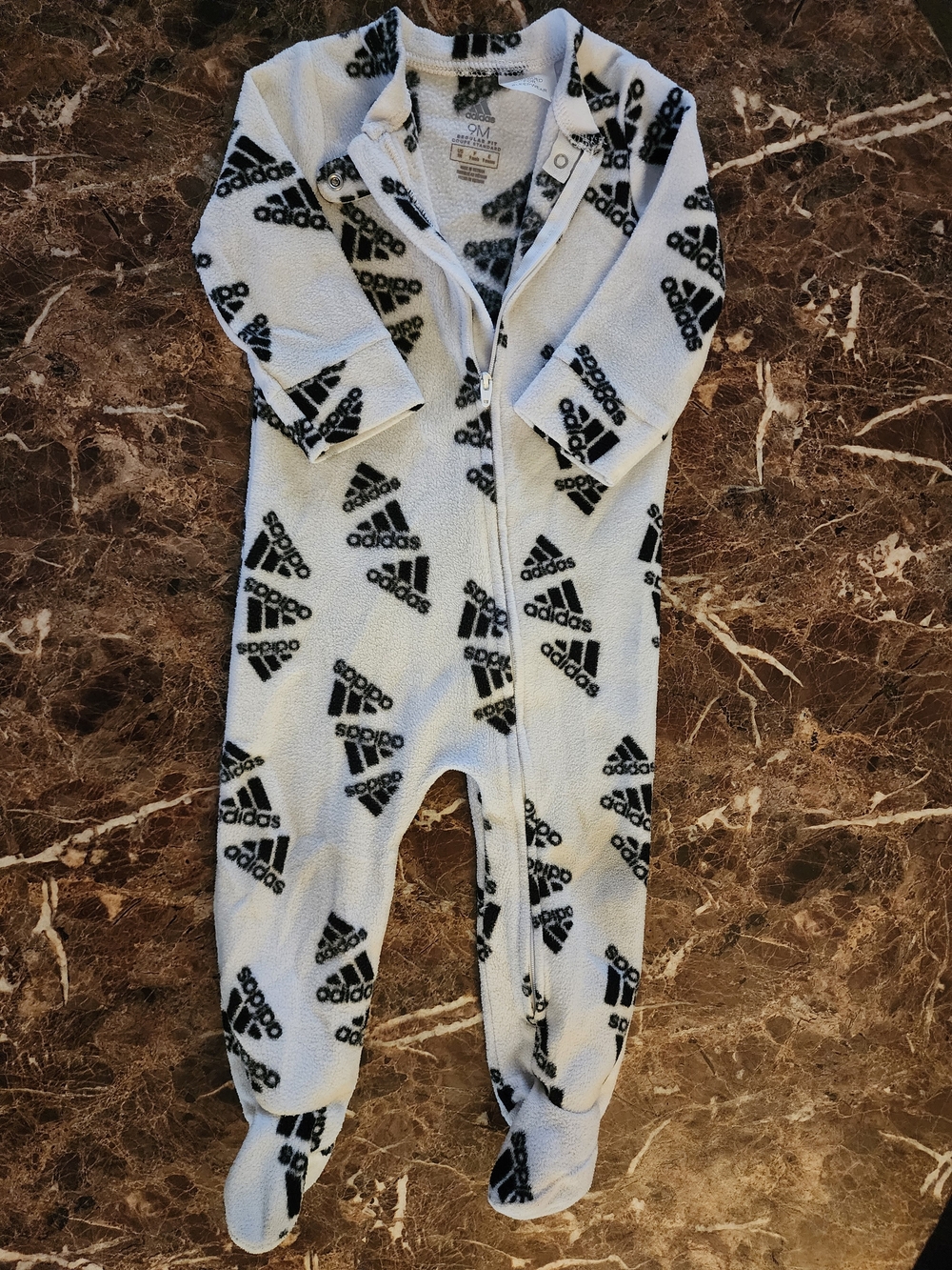 Adidas White & Black Logo Fleece One-Piece for Kids